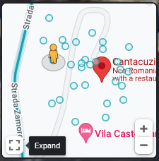 The Google Maps street view map window displaying blue view location circles